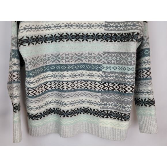 Loft Women's Patchwork Fair Isle Sweater Blue Teal Gray Brown Ivory Size XXL - Picture 7 of 9